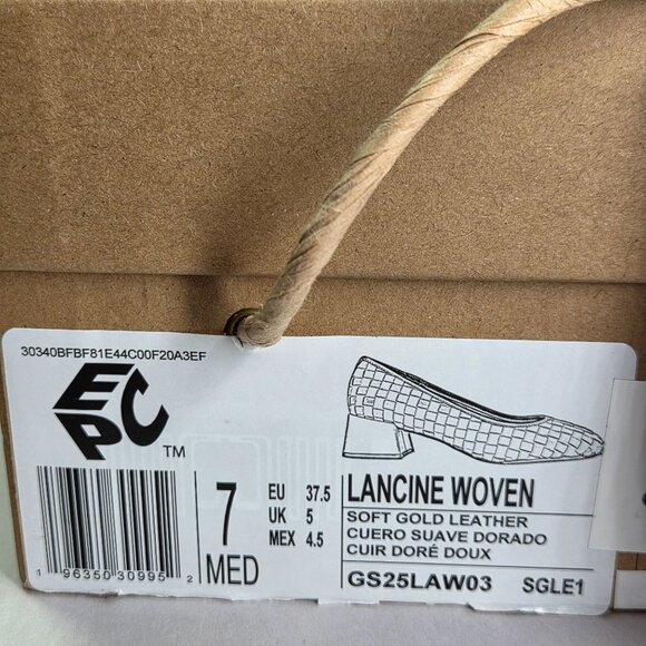 NWT Gentle Souls Women's Lancine Woven Block-Heel Pumps - Soft Gold Leather - Picture 7 of 8